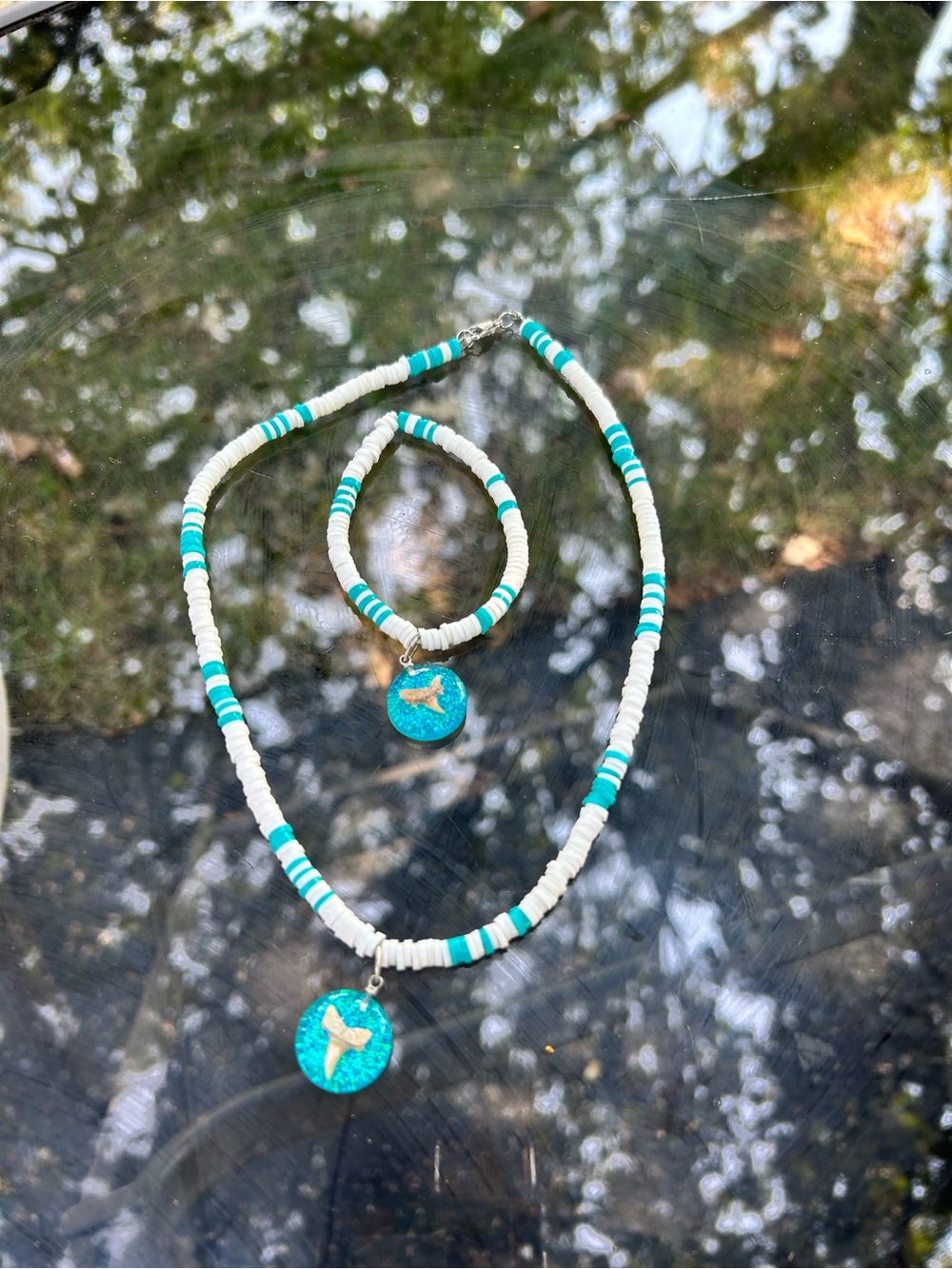 Turquoise and White Beachy Necklace & Bracelet Set
